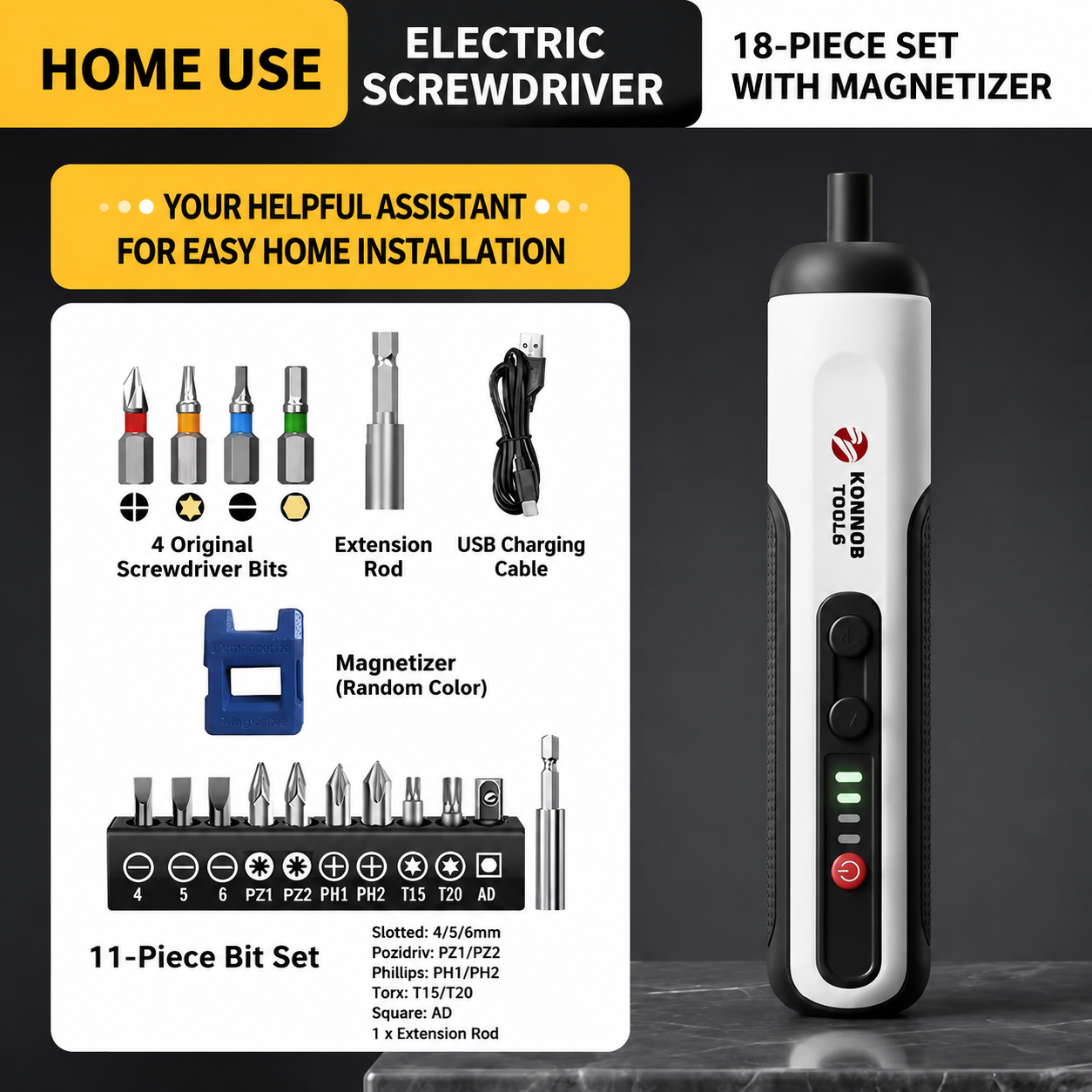 KONNOB Powerful Straight-Handle Cordless Electric Screwdriver